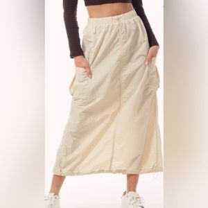 Nylon cargo midi skirt in cream/natural